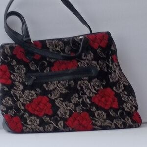 Chic Black and Red Floral Shoulder Bag